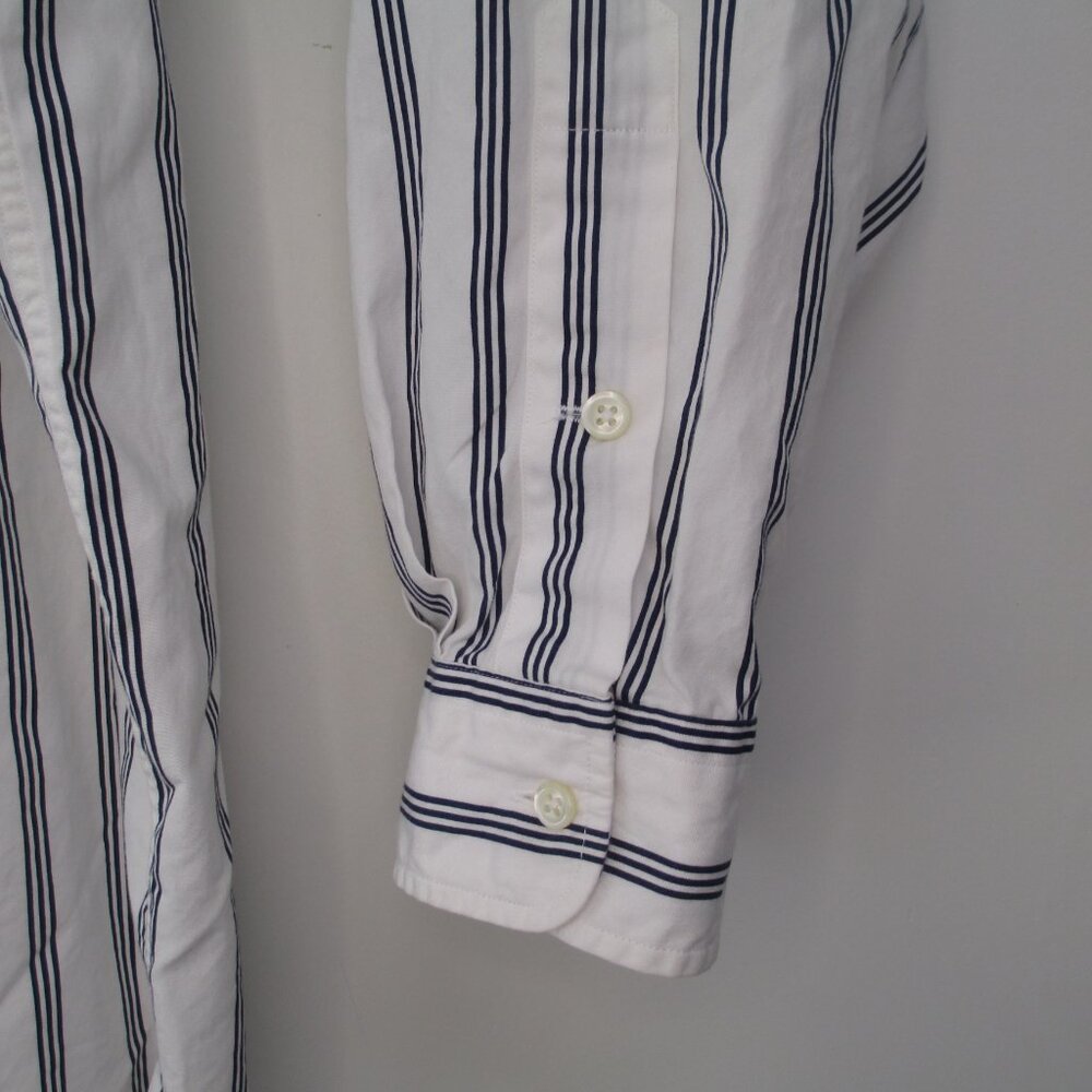 Polo Ralph Lauren Mens XL Band Collar Shirt White Blue Striped Long Sleeve West - Picture 6 of 6